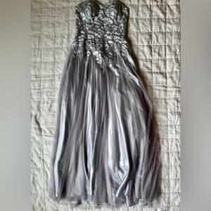 Blondie Nites Silver Beaded Floral Sheer Bustier Strapless Tulle Gown Fairy - 9